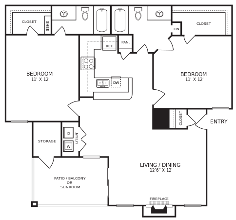 the floor plan for a two bedroom apartment at The Hudson