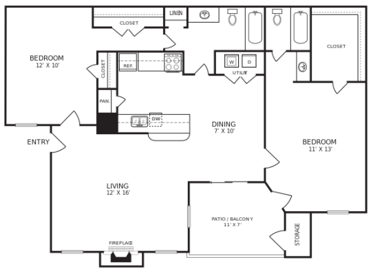 the floor plan for a two bedroom apartment at The Hudson